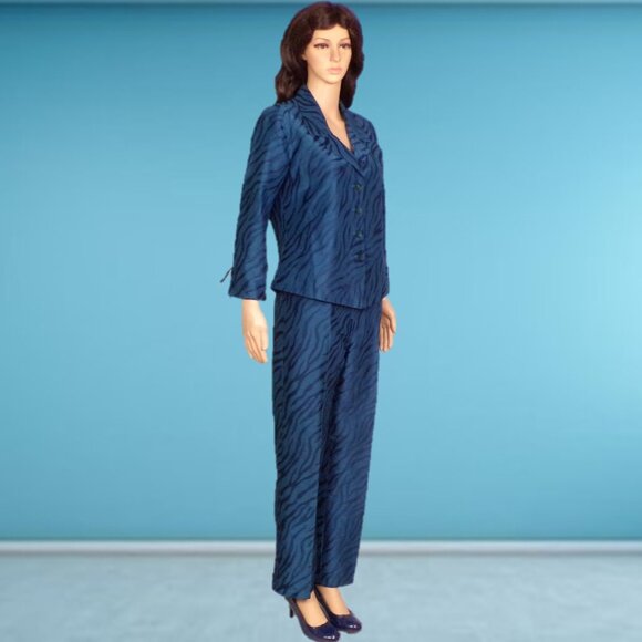 SILK! DEBRA DEROO blue 2-piece pant suit unknown small to medium size 100% silk - Picture 2 of 16